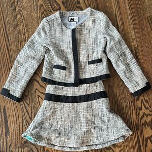 Stylish Kids Tweed Jacket and Skirt Set - Black and Gray